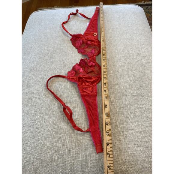B By Ted Baker 34 B Red Pink Floral Satin Underwire Mesh Balcony Lace Bra - Picture 15 of 15
